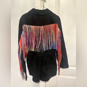 Black Fringe short jumpsuit with Multicolor Accents